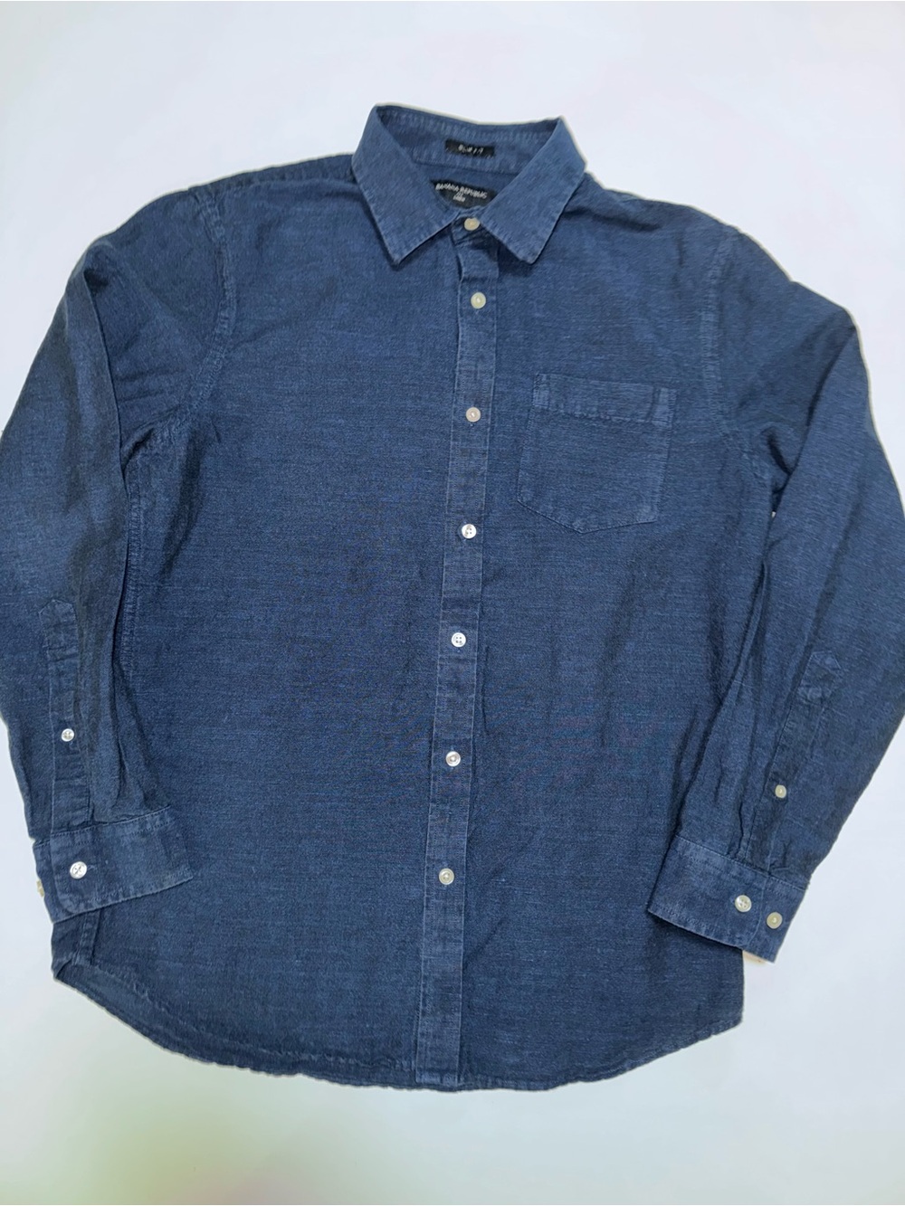Banana Republic Men’s Slim Fit Linen Button-Up Shirt Blue Point Collar M